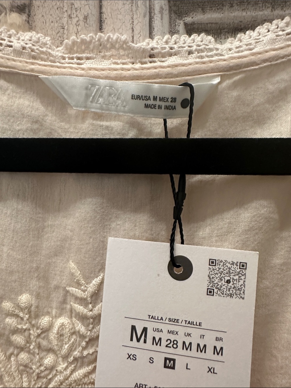 Zara Cream Embroidered Lace-Trim Peplum Top - Picture 5 of 7